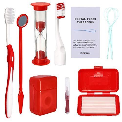 Braces Cleaning Kit for Teeth, Portable Orthodontic Toothbrush Kit Oral Care Dental Travel Kit - Interdental Brush Dental Wax Dental Floss Toothbrush Box (Red) - color: Red