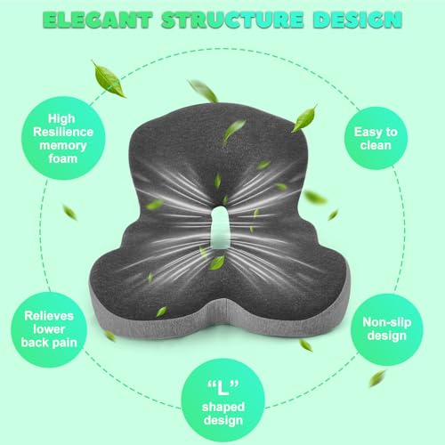 Buttocks Cushion for Office Chair Memory Foam Seat Pad for Butt Support Tailbone Relief Ergonomic Chair Cushion for Home Car Travel or Work (Classic Black) - color: Classic Black
