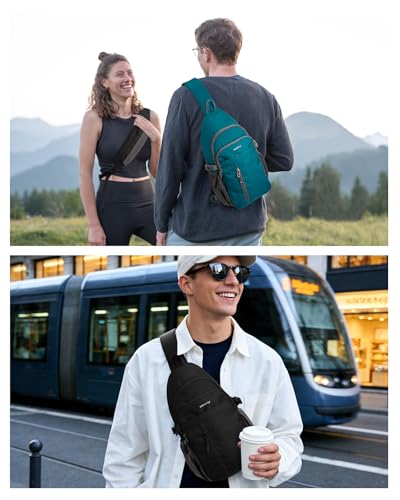 WATERFLY Small Crossbody Sling Bag: RFID Sling Backpack Chest Bag Travel Shoulder Multiple Pockets Hiking Daypack for Man Woman - color: Teal Blue