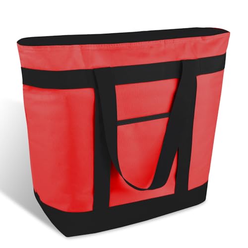 mosago Insulated Grocery Tote Bags, Large Reusable Cooler Bags with Zipper, Leakproof Thermal Shopping Bags for Food Delivery, Beach, Travel, Uber Eats & Picnic, Collapsible Personalized, Red - color: Red