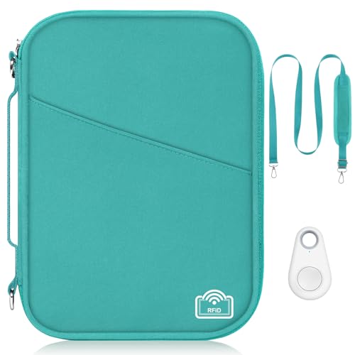 Family Passport Holder for Travel with RFID Blocking, Traveling Essentials Organizer Pouch Bag, Light Passport Wallet for Travel Must Haves Accessories for Women Men - color: Turquoise