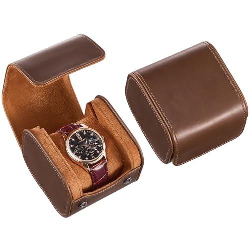 ProCase Watch Travel Case, Single PU Leather Watch Roll Box for Men, Portable Watch Holder Organizer, Gifts for Father Dad -Brown - color: Brown, size: 1 Slot