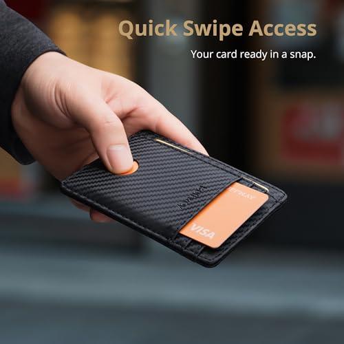 Buffway Slim Minimalist Front Pocket RFID Blocking Leather Wallets for Men and Women - Carbon Fiber Black - color: Carbon Fiber Black