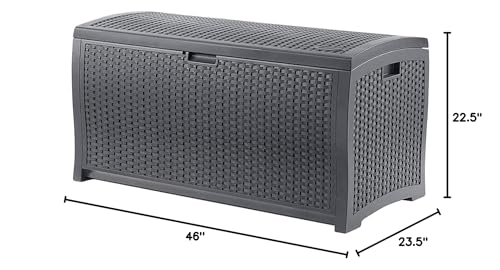Suncast Outdoor Storage Box - 73 Gallon Cyberspace Resin Wicker Deck Box with Lockable Lid, Outdoor Storage Bin for Patio Cushions, Shoes, Pool & Garden Gear, Made in USA - style: Deck Box (Cyberspace)