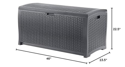 Suncast Outdoor Storage Box - 73 Gallon Cyberspace Resin Wicker Deck Box with Lockable Lid, Outdoor Storage Bin for Patio Cushions, Shoes, Pool & Garden Gear, Made in USA - style: Deck Box (Cyberspace)