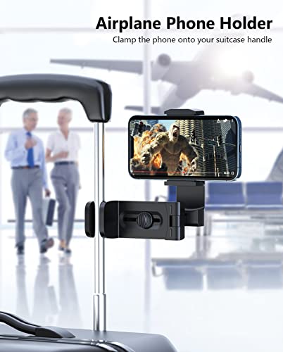 MiiKARE Travel Essentials Airplane Phone Holder, Universal Handsfree Phone Mount for Flying with 360 Degree Rotation, Travel Must Haves Phone Stand for Desk, Tray Table, Black&Black - color: Black&Black