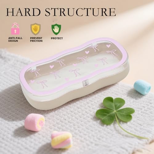 Cute hard shell bow glasses case cat transparent glasses case sunglasses glasses Size is 6.9 x 3.2 x 1.2inches - color: Case - Pink Bow