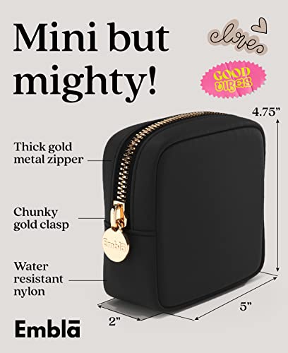 Embla Small Makeup Bag for Purse, Mini Waterproof Nylon Cosmetic Pouch, Durable and Lightweight Travel Toiletry Bag with Smooth Zipper, Black - color: Black, size: Mini