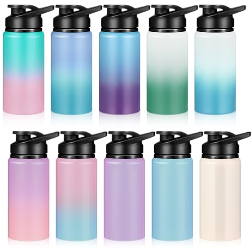 Mimorou 10 Pack Aluminum Water Bottle Bulk 17oz Reusable Sports Bottles with Snap Lid and Handle Multicolor Leak Proof Water Flask for Party Favor Gifts Gym Travel Hiking Camping Outdoor Activities - size: 17 oz