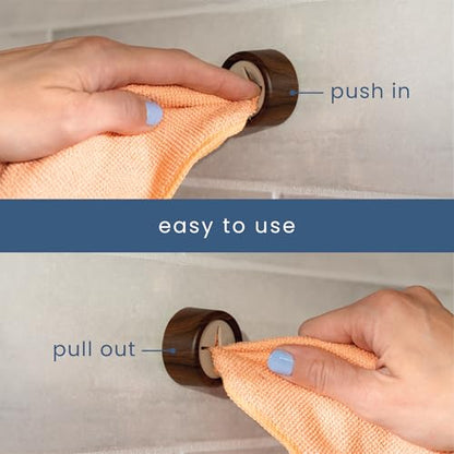 S&T INC. Round Adhesive Push Towel Hooks for Kitchen, Hand and Dish Towels, Plastic, Walnut, 4 Pack - color: Walnut