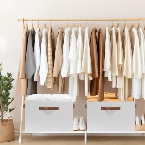 GhvyenntteS Large Fabric Storage Bins with 3 Handles, 15x11x9.6 Inch Storage Baskets for Shelves, Foldable Closet Storage Bins for Shelves, Closet Organizers and Storage Boxes, White - color: White, size: Large-3 Pack