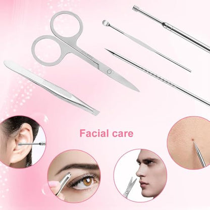 Yougai Manicure Set Professional Nail Clippers Set, 18Pcs Manicure Kit Stainless Steel Nail Kit for Women, Pedicure Set Nail Grooming Kit with Travel Case - color: Pink
