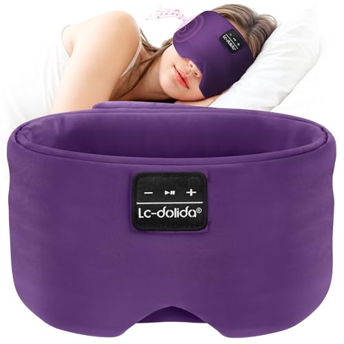 LC-dolida Sleep Mask with Bluetooth Headphones, Ice Silk Sleep Headphones with Bluetooth 5.4, Total Blackout Eye Mask for Sleeping, Sleep Soft Mask for Women Men, All Night Sleep, Travel(Purple) - color: Purple