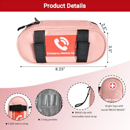 EpiPen Carry Case Insulated, Travel Medical Bag with YKK Zipper, Hold 2 Epi Pens or Auvi-Q, Anti-Histamine, Asthma Inhaler, Allergy Medicines, Emergency Medication Organizer Pouch, Pink - color: Pink