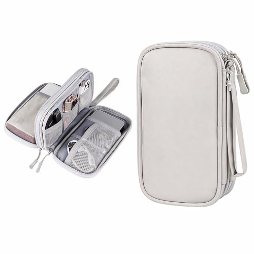 Portable Waterproof Double Layers All-in-One Storage Bag, Travel Cord Organizer，Electronics Accessories Organizer Pouch Bag for Accessories,Charger, USB Cable, Gadget (grey) - color: grey