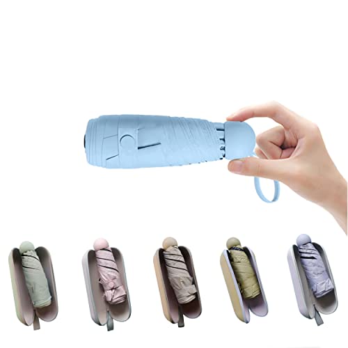 BAODINI Travel Essentials Mini Umbrella for Purse With Case Small Compact UV Sun Protection Lightweight Tiny Pocket Manual Open Close Umbrella for Women Kids and Men Fits Purse Backpack - color: C-1-Light Blue