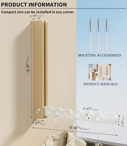 Natural Wood Folding Clothes Hanger Rack for Laundry Room, Wall Mounted Clothes Drying Rack, Laundry Drying Rack Foldable, Perfect for Small Spaces, Beech Wood White - color: White