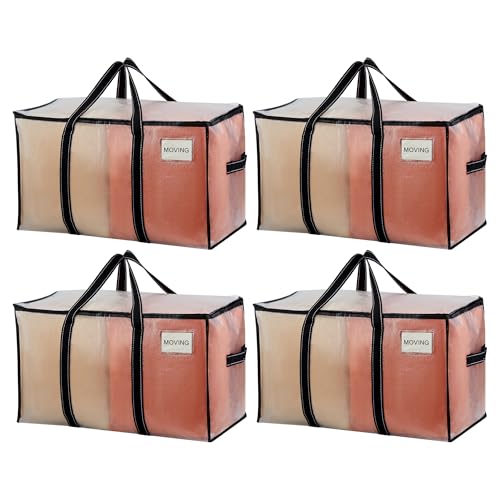 VENO 4 Pack Clear Moving Bags Heavy Duty, 90L Extra Large Transparent Storage Bags, 50lbs Loads, Zippers, Handles & Tag, Moving Boxes Alternative for College Dorm Essentials, Closet - color: Clear, size: 4 Pack
