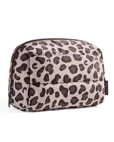 BAGSMART Puffy Makeup Bag, Wide Opening Cosmetic Organizer, Soft Water-Resistant Travel Toiletry Pouch for Women for Purse, Compact & Spacious - color: 02-Leopard Print