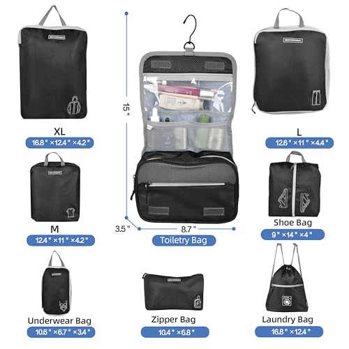 8 Set Expandable Compression Packing Cubes for Suitcases Travel Essentials Carry On Waterproof Storage Bag With Dry And Wet Separation Black - color: Black
