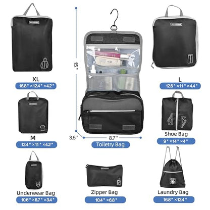 8 Set Expandable Compression Packing Cubes for Suitcases Travel Essentials Carry On Waterproof Storage Bag With Dry And Wet Separation Black - color: Black