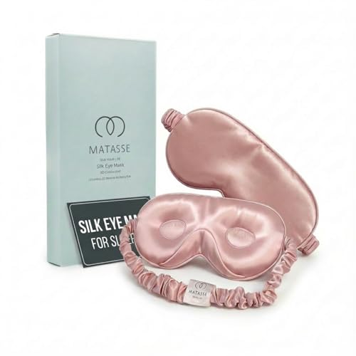 MATASSE 100% Mulberry Silk Sleep Mask 22 Momme Grade 6A - 3D Contoured Eye Mask for Sleeping, 14mm Deep Eye Cups, Total Blackout Blindfold for Women Men, Adjustable Strap, Side Sleeper (Pink) - color: Pink