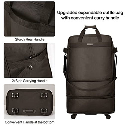 Hanke Suitcases with Wheels Expandable Foldable Luggage Bag Suitcase Collapsible Rolling Travel Bag Duffel Bag for Men Women Lightweight Suitcases without Telescoping Handle, Coffee - color: Coffee Upgrade Version