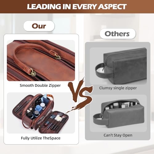 Personalized Fathers Day Presents Travel Toiletry Bag for Men, Engraved Initial PU Leather Waterproof Shaving Bag, Best Dad Birthday Gift Ideas for Dad Father New Dad Papa Elderly,A - style: A