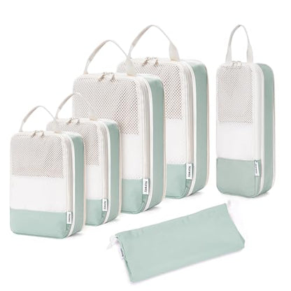 Narwey 6 Set Compression Packing Cubes for Travel Women Men, Travel Cubes for Carry On Suitcase, Durable Compression Luggage Organizer Bags - color: Mint Green