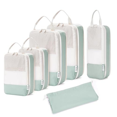 Narwey 6 Set Compression Packing Cubes for Travel Women Men, Travel Cubes for Carry On Suitcase, Durable Compression Luggage Organizer Bags - color: Mint Green
