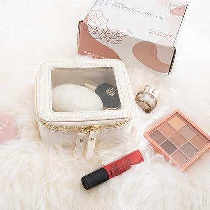 Aveniee Clear Makeup Bag Small, Mini Travel Toiletry Bag Cosmetic Bags Organizer, TSA Approved Clear Makeup Case Pouch with Zipper, Car Essentials for Women Men(Mini-White) - color: Off-White, style: Mini Trend