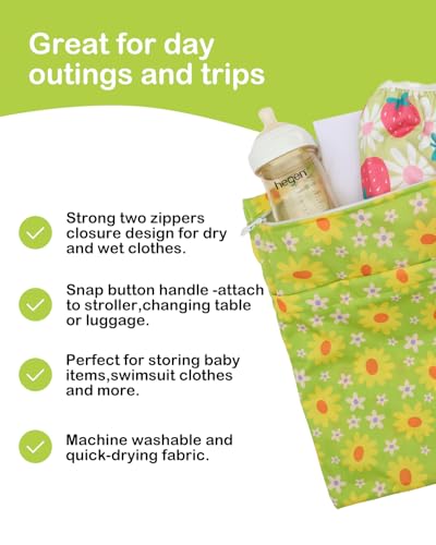 ALVA ALVABABY 3pcs Medium Cloth Diaper Wet Dry Bags Waterproof Reusable with Two Zippered Pockets Travel Beach Pool Daycare Soiled Baby Items Yoga Gym Bag for Swimsuits or Wet Clothes 3L-ZM46 - color: Sunny Daisy Party Series