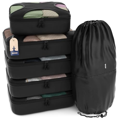 Shacke Packing Cubes for Travel 6 Set - Premium Luggage Organizer Bags - Versatile Travel Organizer for Women and Men - Optimized Packing Bags - Travel Essentials