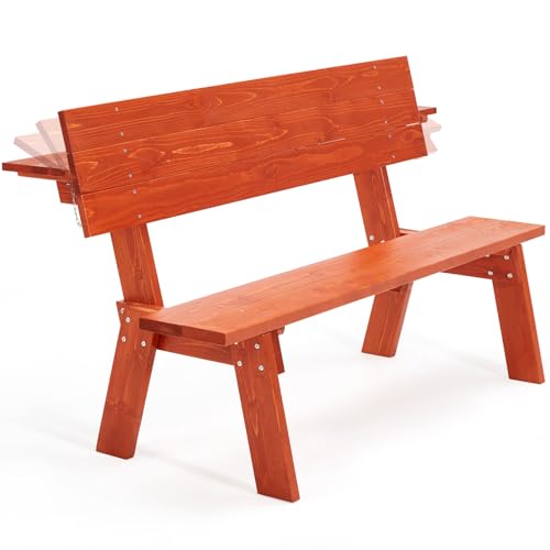 AVAWING Outdoor Convertible Bench, 2-in-1 Transforming Picnic Table Bench, Wooden Garden Bench for Backyard, Porch, Patio, Tangerine