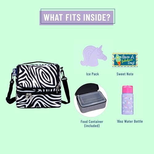 Wildkin Kids Two Compartment Insulated Lunch Bag – Keeps Food Hot or Cold, Easy-Clean Lining, Leak-Resistant & BPA-Free – Boys & Girls, Ideal for School, Travel & Daycare – Zebra - color: Zebra