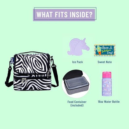 Wildkin Kids Two Compartment Insulated Lunch Bag – Keeps Food Hot or Cold, Easy-Clean Lining, Leak-Resistant & BPA-Free – Boys & Girls, Ideal for School, Travel & Daycare – Zebra - color: Zebra