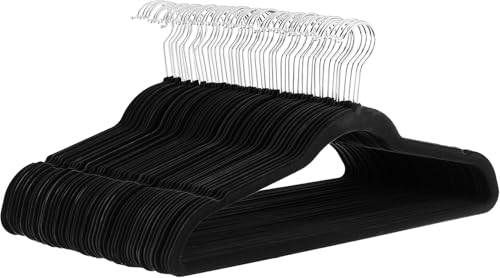 Amazon Basics Slim Velvet Non-Slip Space Saving Suit Clothes Hangers for Closet Organization, Black/Silver, 30-Pack - color: Black, size: Pack of 30