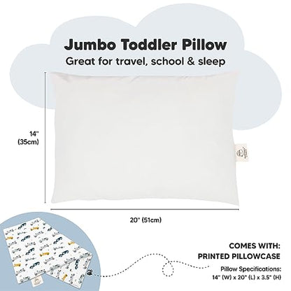 KeaBabies Organic Toddler Pillow with Pillowcase, Jumbo 14X20 - Soft Cotton Toddler Pillows for Sleeping - Machine Washable - Perfect for Travel, Toddler Bed Set (Racecars) - color: Racecars
