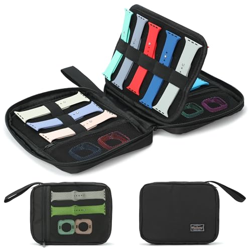 PACMAXI 16 Watch Bands Storage Carrying Case Compatible with Watches,Expandable Watch Band Holder Stores 16 Watch Bands Fit for Most Sizes of Watch Straps,Organizer for Watch Bands, Bag Only - color: 16 BLACK