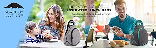 Nordic By Nature Insulated Neoprene Lunch Bag, Soft & Foldable Washable & Reusable Extra-Pocket (M) Dark Grey/Red - color: Darkgray/Red, size: Medium