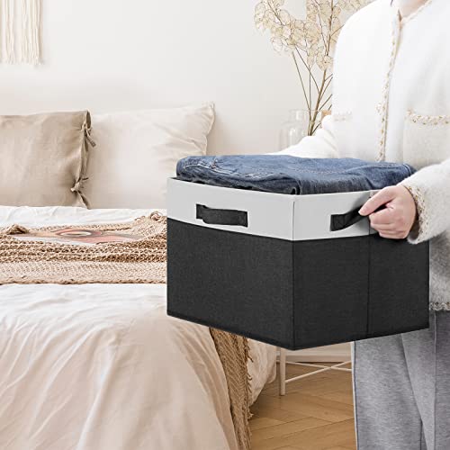 GhvyenntteS Large Storage Baskets for Shelves 3 Pack, Collapsible Fabric Storage Bins with 3 Handles, Decorative Closet Organizers and Storage bins for Clothes Blanket Beddings (Black, 15"x11"x9.6") - color: Black & White, size: Large-3 Pack