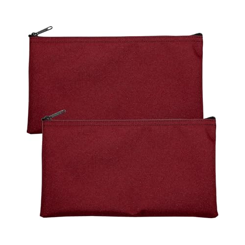 Multipack of 2 Compact Zipper Cloth Pouches, Zipper Bag, Travel Toiletry, Cosmetics, Stationary Case, 11 x 6 inches (Burgundy) - color: Burgundy