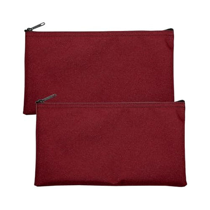 Multipack of 2 Compact Zipper Cloth Pouches, Zipper Bag, Travel Toiletry, Cosmetics, Stationary Case, 11 x 6 inches (Burgundy) - color: Burgundy