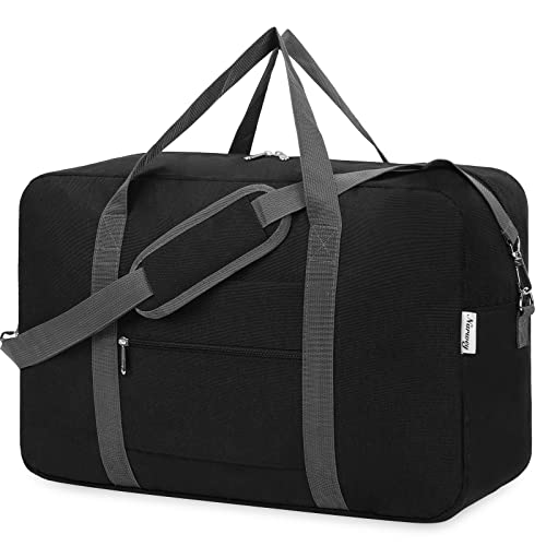 Narwey Carry on Luggage 22x14x9 Airline Approved Foldable Duffle Bag for Travel Packable Duffel Bag for Traveling Airplane for Women and Men 40L (Black (With Shoulder Strap)) - color: Black, size: 40L