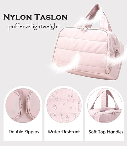 Travel Toiletry Bag for Women, Large Wide-open Puffy Cosmetic Makeup Bag with Wet-Dry Separation, Multi-Pocket Organizer with Carry Handle for Toiletries, Cosmetics, Essentials, Light Pink - color: Light Pink