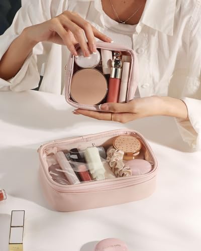Pocmimut Clear Makeup Bag, Easy to Find Mini Makeup Bag for Purse, Travel Makeup Bag for Car, Compact Cosmetic Pouch for Daily Essentials,Pink - color: Pink, style: Mini
