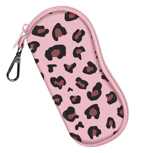FINTIE Glasses Case with Carabiner, Ultra Light Portable Neoprene Zipper Sunglasses Soft Case - color: Pink Leopard