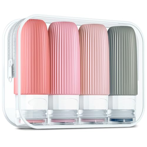 Mrsdry Travel Bottles for Toiletries, Tsa Approved 2oz Travel Bottles, BPA Free Leak Proof Travel Size Toiletry Containers, Refillable Travel Accessories with Toiletry Bag for Shampoo Liquid (4 Pack) - color: Rose Pink, size: 2 Ounces