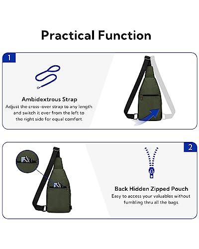 WATERFLY Medium Crossbody Sling Backpack Anti Theft Backpack for Traveling Chest Shoulder Bag - color: Army Green(medium)