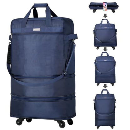 Hanke Suitcases with Wheels Expandable Foldable Luggage Bag Suitcase Collapsible Rolling Travel Bag Duffel Bag for Men Women Lightweight Suitcases without Telescoping Handle, Blue - color: Blue Upgrade Version